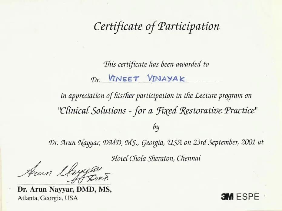 Certificate 6 - Smilessence Dental