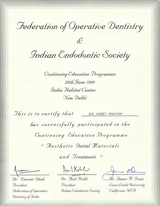 Certificate 4 - Smilessence Dental