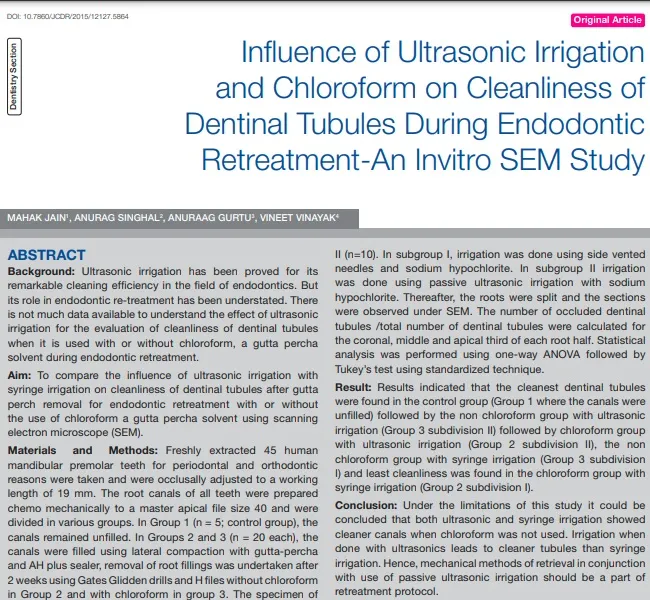 INFLUENCE OF ULTRASONIC IRRIGATION
